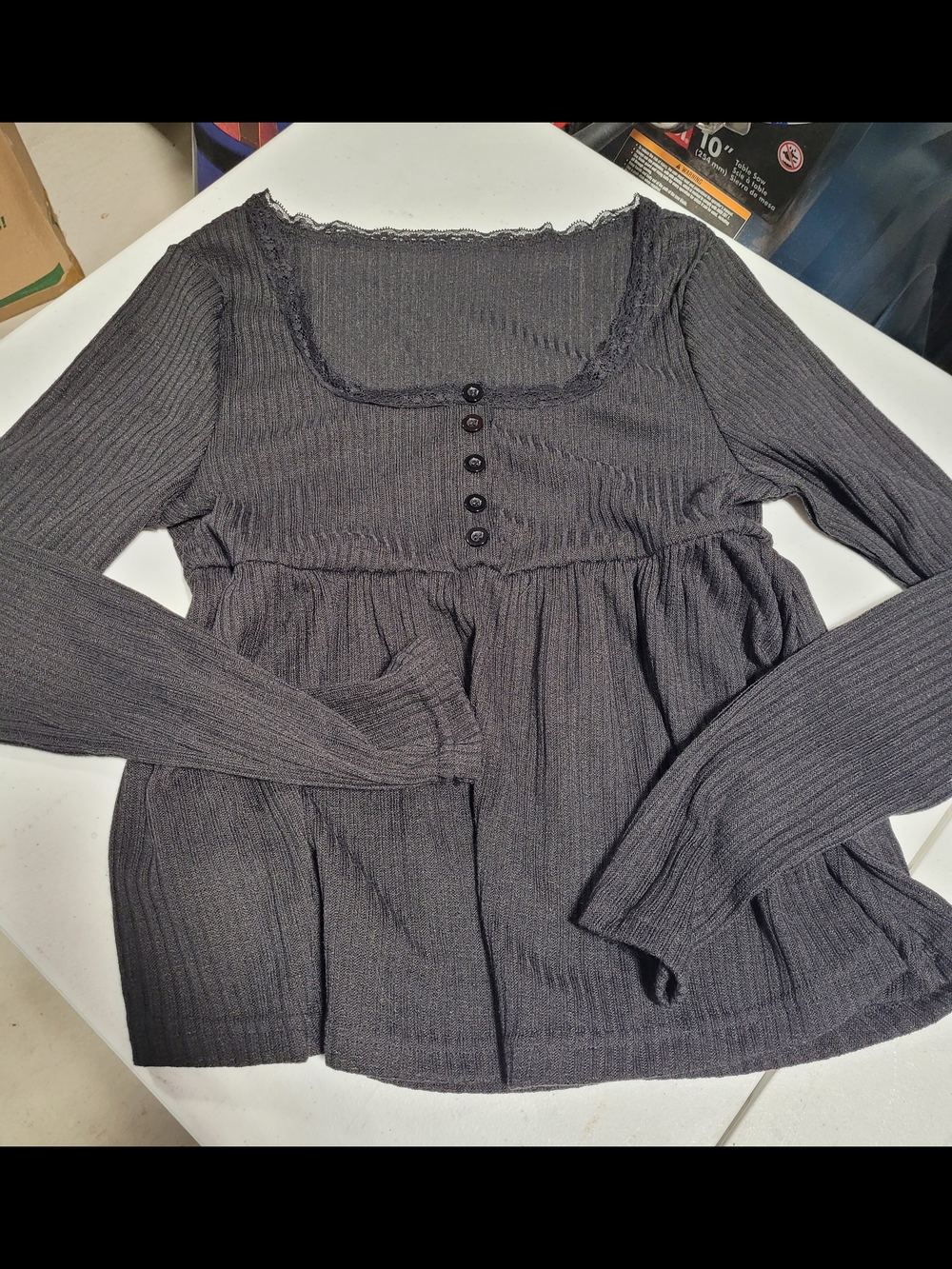 ROMWE Black Ribbed Long Sleeve Button Peplum Top